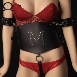 m studs corset bondage harness with cuffs