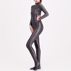 high elastic double zippers crotchless jumpsuit